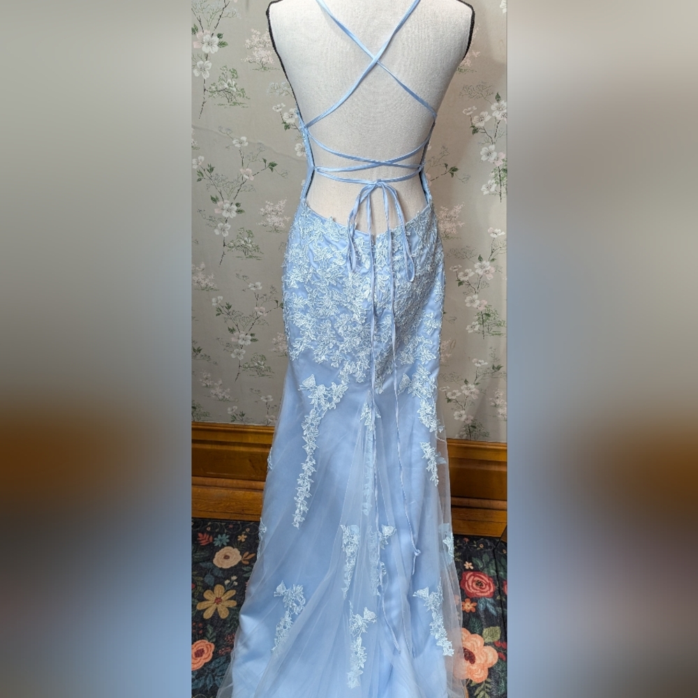 Blue Floral Prom Dress - Picture 9 of 12